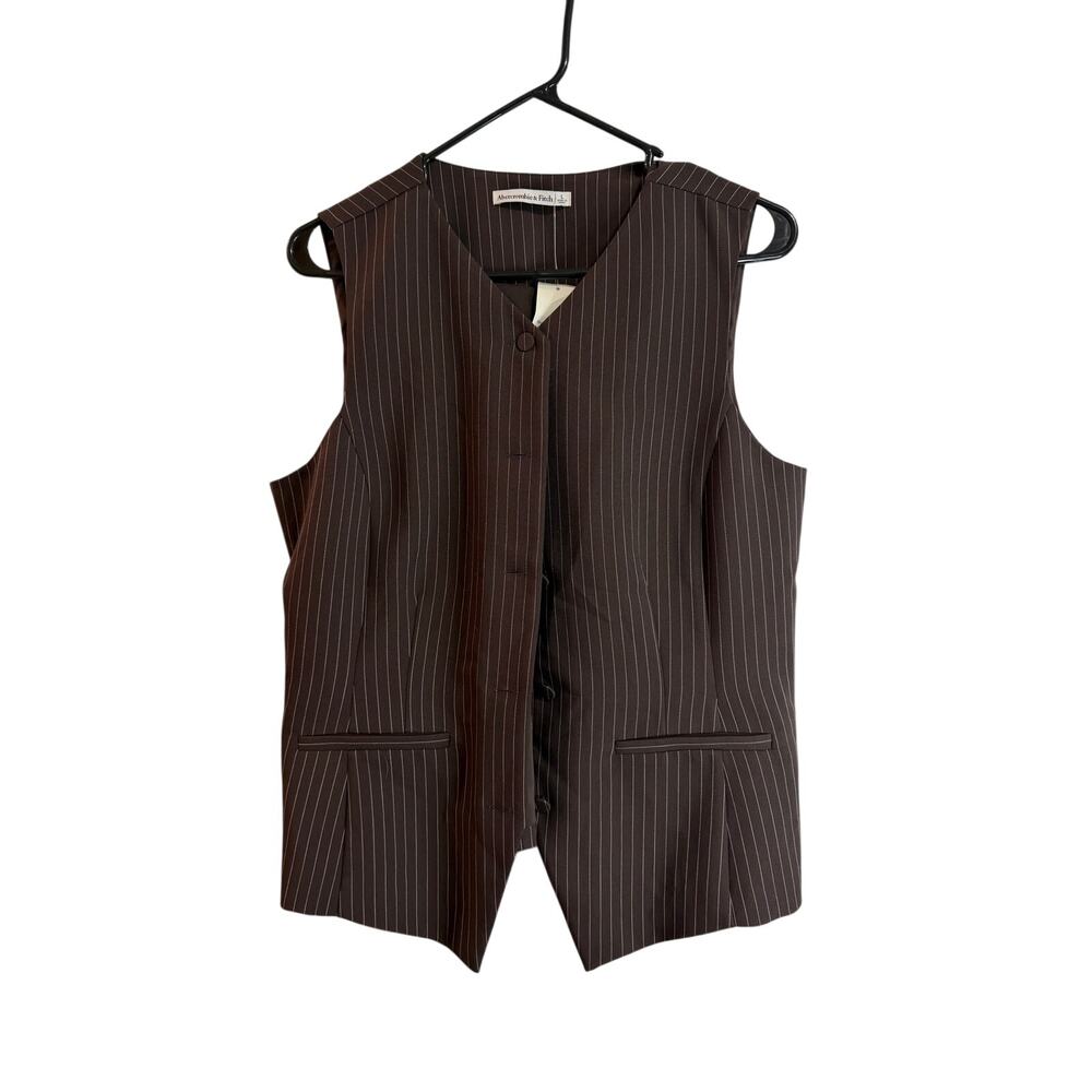 Abercrombie & Fitch NWT Brown Striped Tailored Vest Waistcoat Sz L Pinstripe